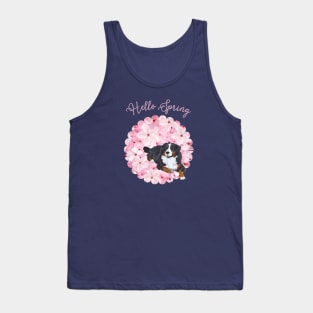 Hello Spring with Bernese Mountain Dog and Sakura Flower Circle Tank Top